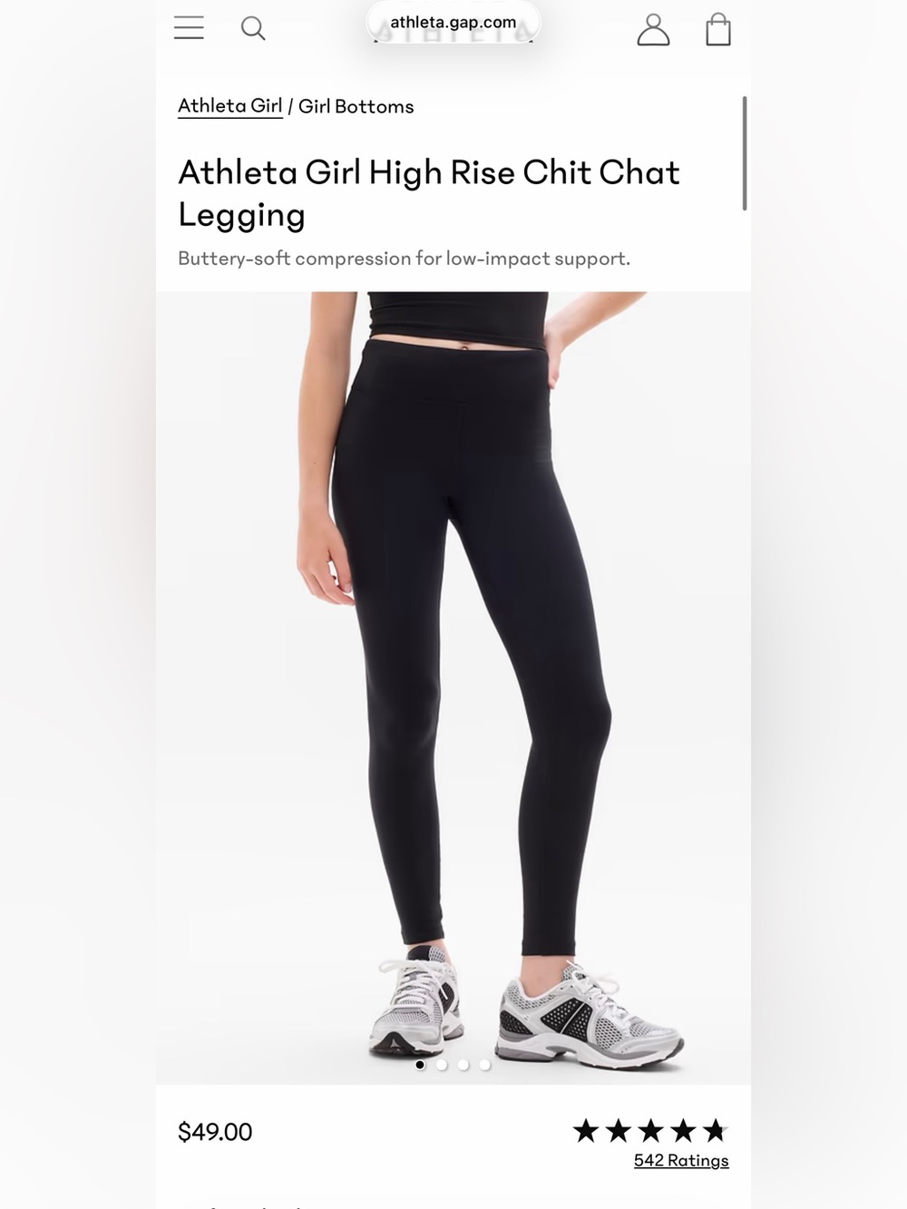 NWT Athleta Girl High Rise Chit Chat Legging - Black